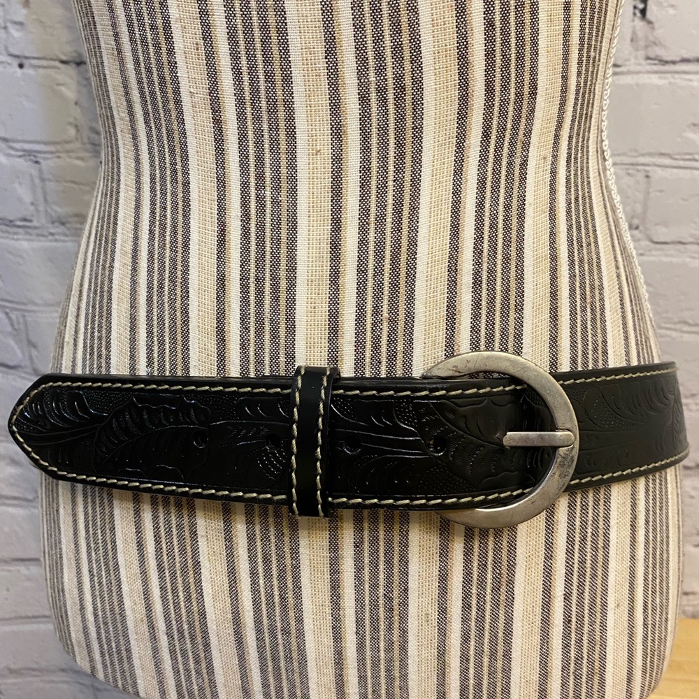 Western Floral Engraved Tooled Genuine Full Grain Leather Belt Strap